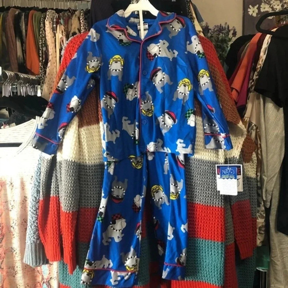 Bull dog print flannel pajama set - Picture 1 of 4